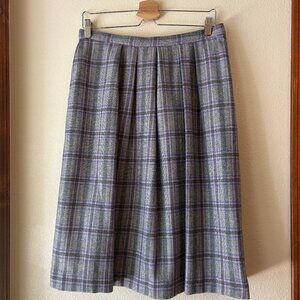 VTG 80s Pendleton Pleated Plaid Skirt Midi A-Line 100% Wool Gray Purple Size 10
